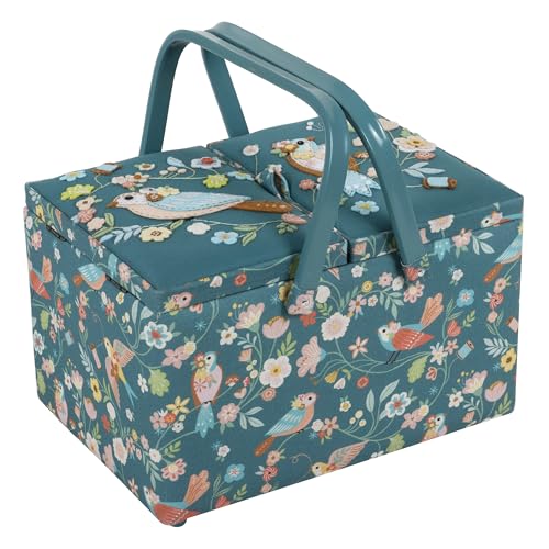 Hobby Gift Large Twin Lid Sewing Box Craft Storage Box with Handle Internal Tray Pin Cushion and Pockets for Sewing Knitting and Hobby Supplies - color: Bird Aviary, size: 12 x 8.3 x 7.7 inches