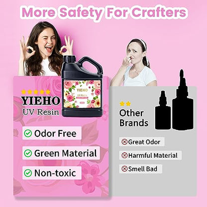 YIEHO UV Resin 1000g -Bulk Upgraded Crystal Clear Hard UV Fast Curing Epoxy Resin Supplies for Craft Jewelry Making 1KG - size: 1000g
