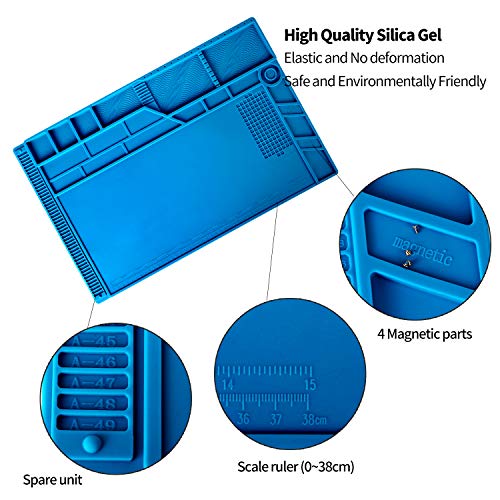 Kaisiking 4 Pcs Large Soldering Mat Set Silicone Repair Mat Placing Screws with Anti-Static Wrist and 2 Tweezers Computer Repair Mat for Soldering, Electronics Repair,Size 21.6 x 13.8 Inch - color: 180 Soldering Mat Kit
