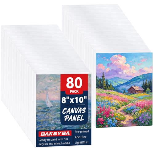 Canvas Boards 80 Pack, 8x10 Inch Small Painting Canvas Panels, 100% Cotton White Blank Art Supplies for Acrylics Oil Watercolor Tempera Paints - size: 8"x10"- 80pcs