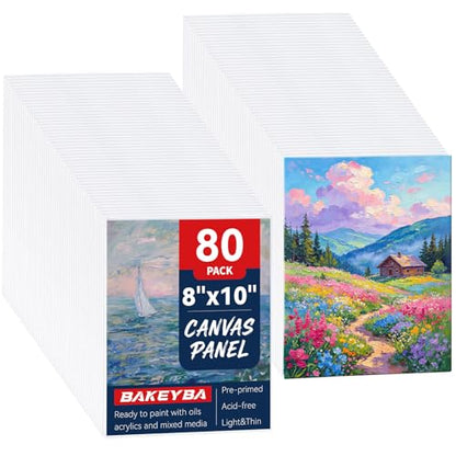 Canvas Boards 80 Pack, 8x10 Inch Small Painting Canvas Panels, 100% Cotton White Blank Art Supplies for Acrylics Oil Watercolor Tempera Paints - size: 8"x10"- 80pcs