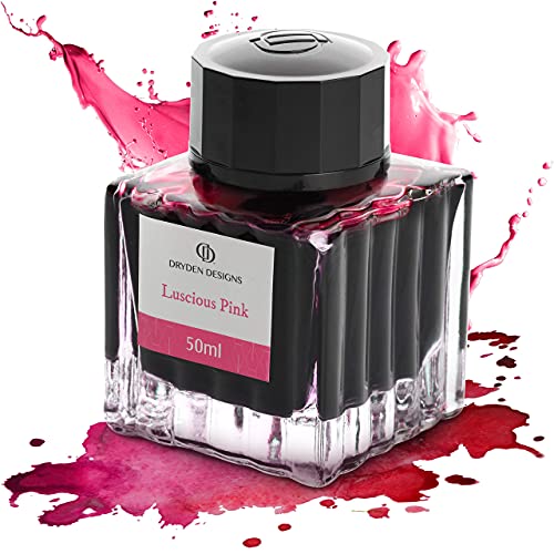 Dryden Designs Fountain Pen Ink Bottle Luxury Edition, (Luscious Pink) Fountain Pen Bottled Ink. Compact Designed Bottle (Model: Smooth Flow 50ml) - color: Pink [Luscious Pink] Ink Bottle