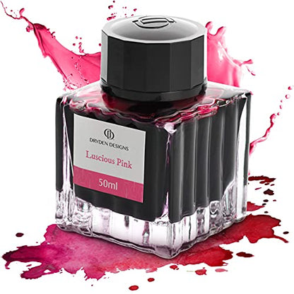 Dryden Designs Fountain Pen Ink Bottle Luxury Edition, (Luscious Pink) Fountain Pen Bottled Ink. Compact Designed Bottle (Model: Smooth Flow 50ml) - color: Pink [Luscious Pink] Ink Bottle