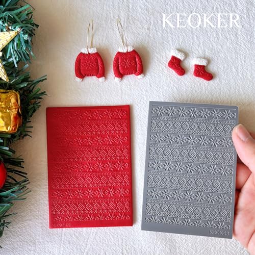 Keoker Polymer Clay Texture Sheet Christmas, Christmas Clay Texture Mat for Making Earrings Jewerly, Christmas Polymer Clay Earrings Tools (Style All 1-3) - color: Style All 1-3