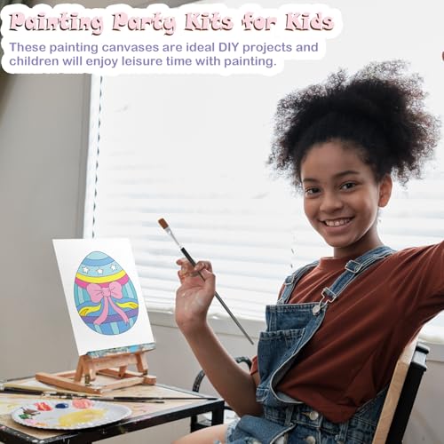 12 Packs Pre Drawn Canvas to Paint, 5" X 7" Easter Eggs Pre Printed Canvas for Kids, Pre Stretched Canvas Outline Painting Boards for Beginners, Students, Party Favor - style: Easter