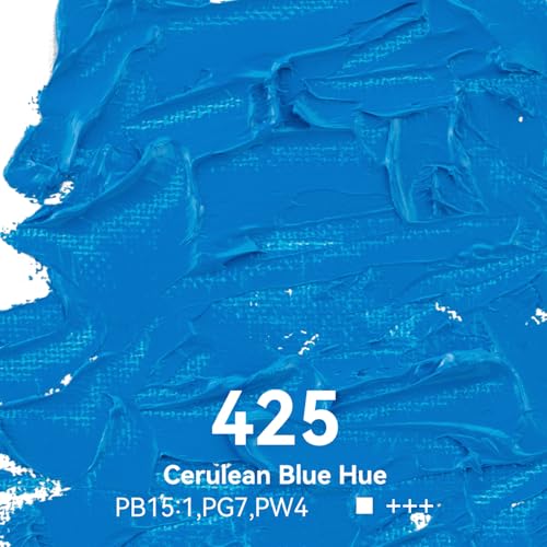 PHOENIX Cerulean Blue Hue Oil Paint - 40ml / 1.35 Fl oz. Single Tube - Artist Quality Oil Based Paint for Professionals - color: Cerulean Blue Hue