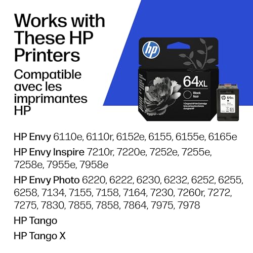 HP 64XL Black High-Yield Ink Cartridge | Works with Envy Inspire 7250e, 7950e; Envy Photo 6200, 7100, 7200, 7800, 7900; Tango Series | Eligible for Instant Ink | N9J92AN - style: Black XL