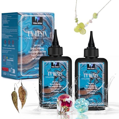 VIDA ROSA 200G UV Resin Upgraded Low Viscosity and Low Shrinkage Kit with High Gloss,Hardness and Fast Curing Epoxy Resin for Casting Coating DIY Crafts Jewelry Making and Bracelets - color: Low viscosity 2*100g