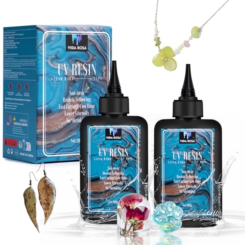 VIDA ROSA 200G UV Resin Upgraded Low Viscosity and Low Shrinkage Kit with High Gloss,Hardness and Fast Curing Epoxy Resin for Casting Coating DIY Crafts Jewelry Making and Bracelets - color: Low viscosity 2*100g
