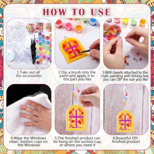 WinnerWhy 30 Sets Christian Cross Craft Kits Bulk, Religious VBS DIY Suncatcher Paint Your Own Cross Window Art Ornaments for Sunday School Church Activity Party Supplies Decoration - style: Cross Style