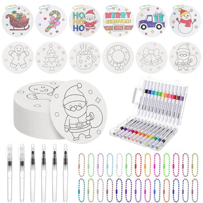 Gueevin 102 Pcs Magic Foam Texture Painting Kit Gifts 36 Pcs 3D Foam Texture Paper Puffy Paint 24 Colors Markers 6 Water Brush 36 Bead Chains for Drawing Holiday DIY Craft Party Supplies(Round) - style: Round