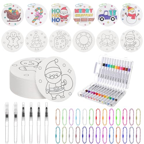 Gueevin 102 Pcs Magic Foam Texture Painting Kit Gifts 36 Pcs 3D Foam Texture Paper Puffy Paint 24 Colors Markers 6 Water Brush 36 Bead Chains for Drawing Holiday DIY Craft Party Supplies(Round) - style: Round
