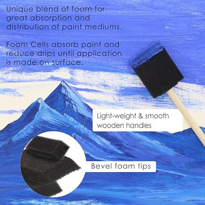 U.S. Art Supply Variety Pack Foam Sponge Wood Handle Paint Brush Set (Value Pack of 40 Brushes) - Lightweight, Durable and Great for Acrylics, Stains, Varnishes, Crafts, Art