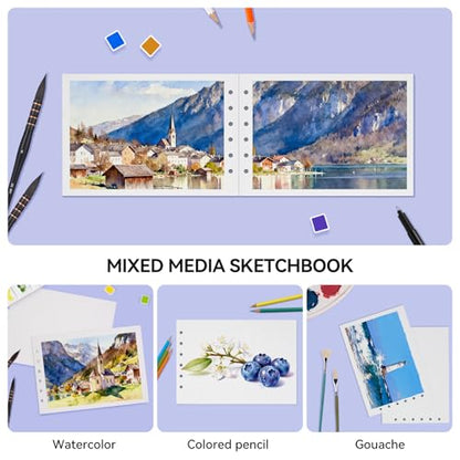 Lightwish Watercolor Paper Refill, 2 Pack 40 Sheets Total - 100% Cotton Acid-Free 300gsm/140lb A5 Landscape Format, Cold Press Texture - Compatible with Lightwish A5 Watercolor Sketchbook （5.8*8.2in)