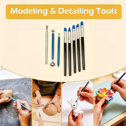DaChihSheng 27 Pcs Clay Tools Kit Pottery Tools Polymer Clay Sculpting Tools Kit for Carving Air Dry Clay Tools Set for Adults Clay Sculpting Tools Ceramic Tools Graving Tools use for DIY Handicraft - color: Beige + Brownish Red