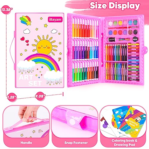 iBayam Art Supplies, 149-Pack Drawing Kit Painting Art Set Art Kits Gifts Box, Arts and Crafts for Kids Girls Boys, with Coloring Book, Crayons, Pastels, Pencils, Watercolor Pens & Cakes (Pink) - color: Pink