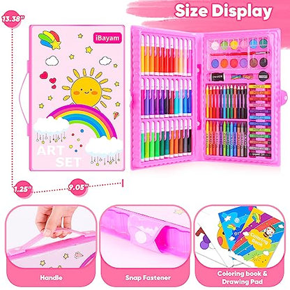 iBayam Art Supplies, 149-Pack Drawing Kit Painting Art Set Art Kits Gifts Box, Arts and Crafts for Kids Girls Boys, with Coloring Book, Crayons, Pastels, Pencils, Watercolor Pens & Cakes (Pink) - color: Pink