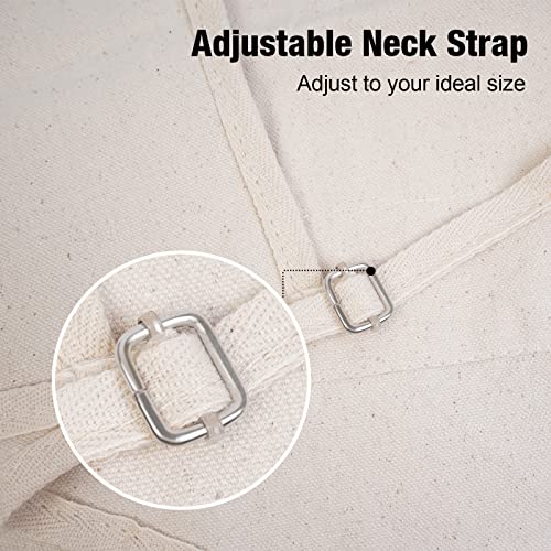 conda Adjustable Professional Bib Apron 100% Cotton Canvas with 3 Pockets for Women Men Adults, Waterproof, Natural 31inch (1pcs Pack) - color: White