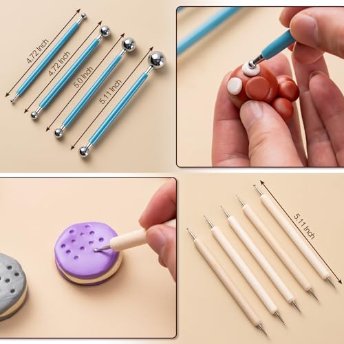 Amrules Clay Tools Kit, 27 PCS Pottery Tools, Practical Polymer Clay Sculpting Tools Kit, Air Dry Clay Tools Set for Adults, Pottery Craft, Dotting, Carving, Drawing, Molding, Modeling, Shaping - color: Lightyellow-27Pcs