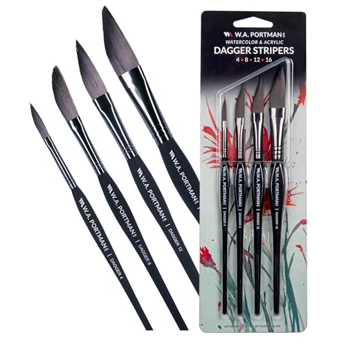 WA Portman Dagger Watercolor Paint Brushes Professional 4pc Set – 100% Vegan, Cruelty-Free Watercolor Brushes Professional with Triangular Comfort Grip – Precision Acrylic Paint Brush Set for Artists - color: Dagger