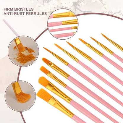 PATIKIL Paint Brushes Set, 100Pcs Acrylic Paint Brush Nylon Hair for Watercolor Oil Painting Miniature Detailing Rock Painting, Red - color: Red