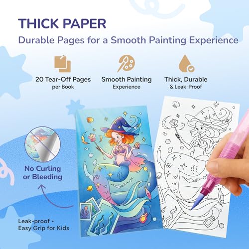 JoyCat Pocket Paint with Water Coloring Books for Kids, Art & Craft Activity Toy Set, Creative Travel & Home Painting Kit, Gifts for Girls & Boys Ages 3-8 (Ocean Princess) - style: 1 Pack - Ocean Princess