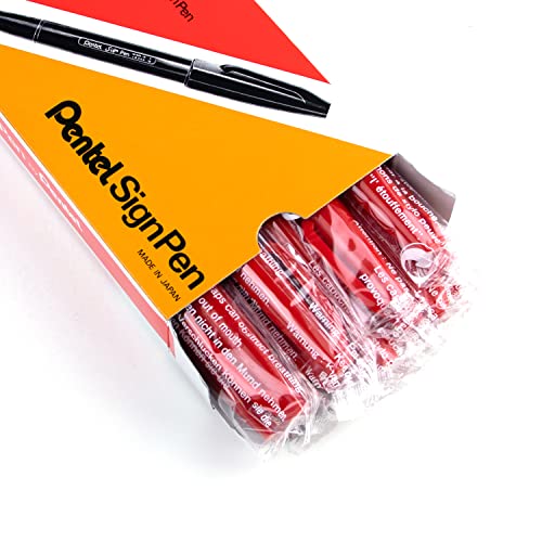 Pentel Sign Pen Fiber-Tipped Pen, Red Ink, Box of 12 (S520-B) - color: Red, size: 12 Count (Pack of 1)