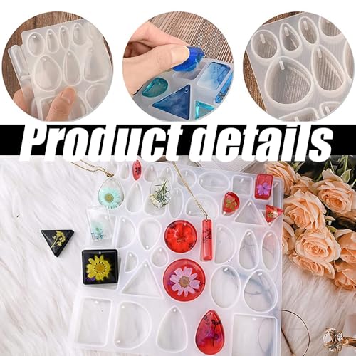 Resin Jewelry Molds, Silicone Molds for Epoxy Resin, Casting Tray with Hole, Resin Earring Molds, Epoxy Resin Mold for DIY Pendant, Earrings, Necklace, Keychain, Bookmark, Jewelry Making