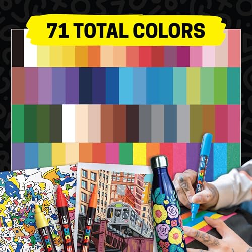 posca Paint Markers, 3M Fine Point Acrylic Paint Pens with Reversible Tips, Art Supplies For Gifts, Decorations, Fabric, Metal, Glass, Wood and Canvas, Set of 24