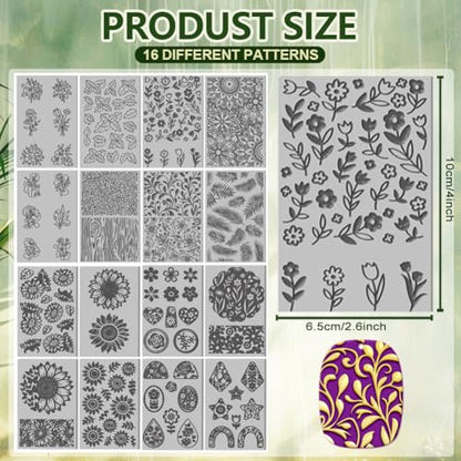 CHGCRAFT 16 Pcs Plants Flowers Pattern Polymer Clay Texture Sheet Rubber Clay Texture Mat for Polymer Clay Making Earrings Jewelry DIY Crafts 4 × 2.5 Inch - style: Flowers Fruits