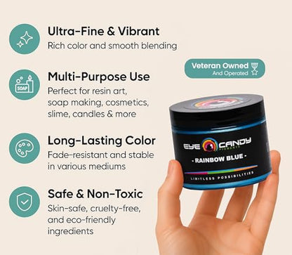 Eye Candy Mica Powder Pigment “Rainbow Blue” (50g) Multipurpose DIY Arts and Crafts Additive | Woodworking, Epoxy, Resin,Natural Bath Bombs, Paint, Soap, Nail Polish, Lip Balm - color: Rainbow Blue