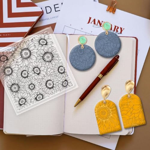 CHGCRAFT Polymer Clay Texture Sheet Sunflower Silicone Texture Stamp Polymer Clay Modeling Pattern Pad for Jewelry Earring Making DIY Craft, 5.5x5.5inch - style: Sunflowers
