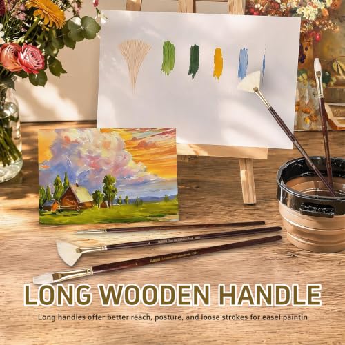 rubens Oil Paint Brush Set, 5 Pcs Natural Hog Bristle Paint Brushes | Professional Long Wooden Handles Artist Series Brushes with Fan, Flat, Round for Oil Acrylic Painting - size: Round 2,6, Filbert 4, Flat 6, Fan 4