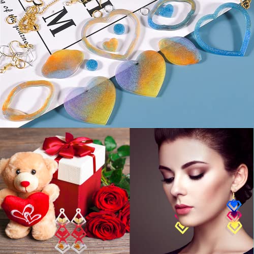 12 Pairs Mother's Day Resin Earring Mold Love Heart Silicone Resin Earring Molds Casting Epoxy Earring Molds Silicone Earring Mold with 200 Earring Hook Kit for DIY Crafts Jewelry Making Keychains