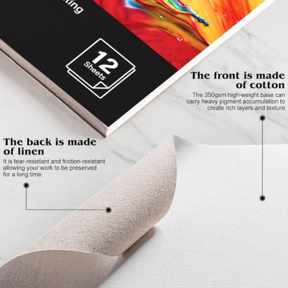 12 Sheets Canvas Paper Pad 16”x20”, 350 GSM Canvas Sheets Glue Bound Canvas Sketchbook for Adults and Students - Acrylic Painting, Oil Painting - size: 16”x20”