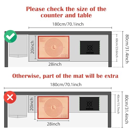 Non-slip Silicone Pastry Mat Extra Large with Measurements 28''By 20'' for Silicone Baking Mat, Counter, Dough Rolling, Oven Liner,Fondant/Pie Crust By Folksy Super Kitchen Red - size: 28"L x 20"W