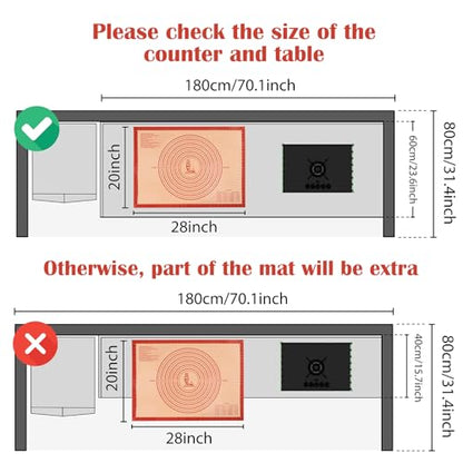 Non-slip Silicone Pastry Mat Extra Large with Measurements 28''By 20'' for Silicone Baking Mat, Counter, Dough Rolling, Oven Liner,Fondant/Pie Crust By Folksy Super Kitchen Red - size: 28"L x 20"W