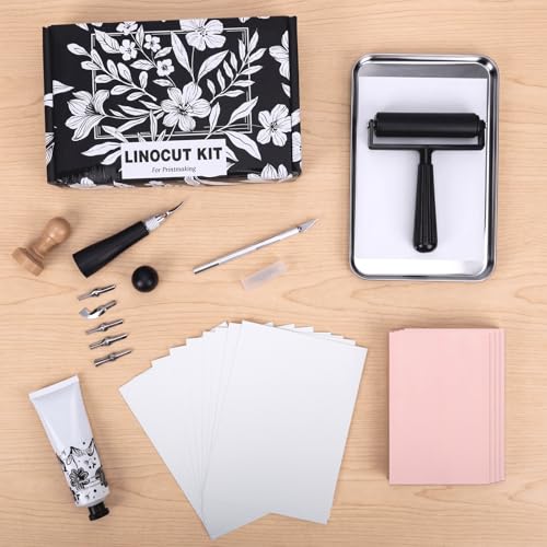 Linocut Kit for Beginners Stamp Making Set with Linoleum Blocks for Printmaking & Linocut Tools, DIY Art Gift for Adults & Teens - color: Black-linocut kit