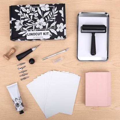 Linocut Kit for Beginners Stamp Making Set with Linoleum Blocks for Printmaking & Linocut Tools, DIY Art Gift for Adults & Teens - color: Black-linocut kit
