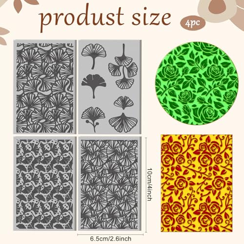 4 Sheets Ginkgo Leaves Clay Texture Mat Plants Polymer Clay Texture Sheets DIY Tools for Pottery Earring Jewelry Making Stamp Engraving Machines, 3.9x2.6inch - style: Ginkgo Leaves