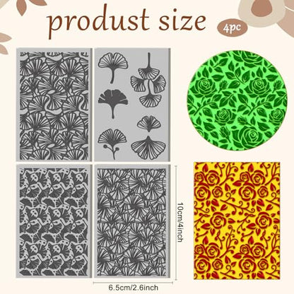 4 Sheets Ginkgo Leaves Clay Texture Mat Plants Polymer Clay Texture Sheets DIY Tools for Pottery Earring Jewelry Making Stamp Engraving Machines, 3.9x2.6inch - style: Ginkgo Leaves