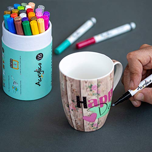 Acrylic Paint Markers Set of 30 Paint Pens – Fine Tip for Rock, Fabric, Wood, Ceramic, Glass & Canvas – Permanent Art Supplies for Kids & Adults - size: Fine Tip (Pack of 30)