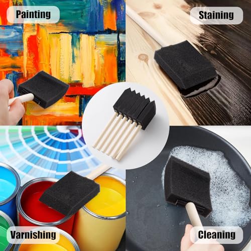 120 Pcs Foam Paint Brushes, 1” and 2” Foam Brush with Wood Handle, Bulk Sponge Brushes for Painting, Foam Art Paintbrushes Set for Staining, Varnishing, Finishing, Touchup and DIY Craft Projects - size: 1Inch-60Pcs and 2Inch-60Pcs