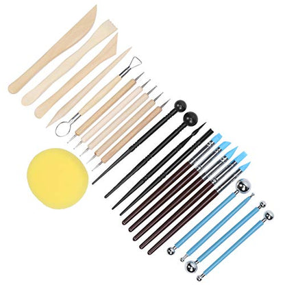25pcs Ceramic Pottery Tools Set for Clay Sculpting and Embossing, Wooden Stainless Steel Silicone Craft Tools with Storage Bag for Handbuilding Wheel Throwing and Ceramic