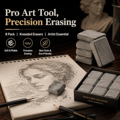 Kneaded Eraser, Erasers for Artists, Art Supplies, Flexible Foam Moldable Drawing Eraser, Reusable Absorbent Sketching Pencil Eraser, Blending Stump Tool for Painting Sketch Creation（2 Pack,Grey）