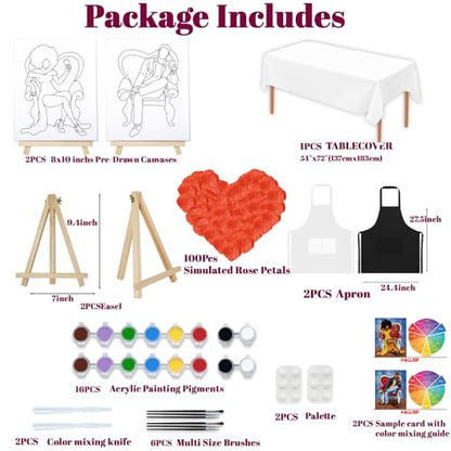 VALLSIP 2 Pack Paint and Sip Canvas Painting Kit Pre Drawn Canvas for Painting for Adults Stretched Canvas Couples Games Date Night Afro Elegant Gentleman Lady Couple Paint Party Supplies Favor - style: Painting Kit Plus