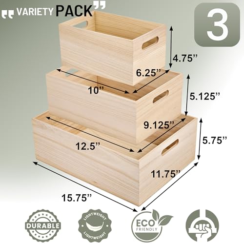 Sorbus Unfinished Wood Crates - Organizer Bins, Wooden Box for Pantry Organizer Storage, Closet, Arts & Crafts, Cabinet Organizers, Containers for Organizing (3 Pack) - style: 3 Pack