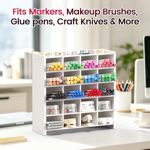 SANFURNEY Marker Organizer, Vertical Pen Organizer Storage for 280 Markers with 20 Compartments, Pencil Holder for Home Office Classroom Desk Desktop Stationery Pencil Storage