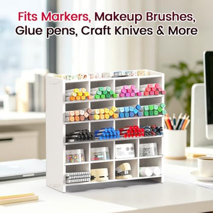 SANFURNEY Marker Organizer, Vertical Pen Organizer Storage for 280 Markers with 20 Compartments, Pencil Holder for Home Office Classroom Desk Desktop Stationery Pencil Storage