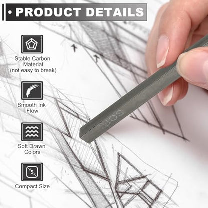 PATIKIL Compressed Charcoal Sticks, 6 Pack 6B Grade Art Supplies Sketch Square Stick for Artist Drawing Sketching Shading Painting, Black